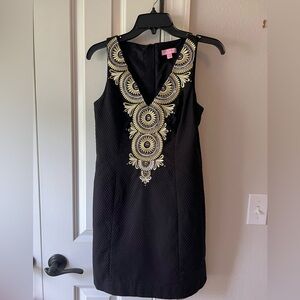 Lilly Pulitzer - “Gabby” Onyx Black/Gold Metallic V-Neck Dress - Size 0